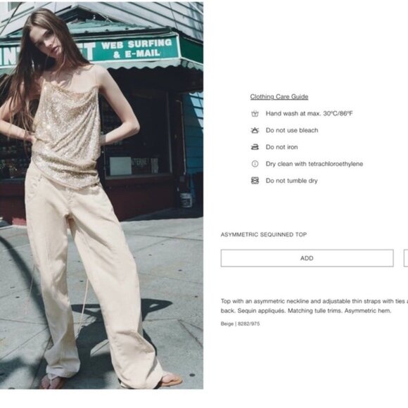 Zara beige sequin asymmetrical spaghetti strap open back blouse top M NWOT sexy - Picture 5 of 11